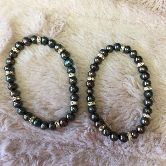 Cultured Pearls Stretch Bracelets Set of 2 - Picture 2 of 3